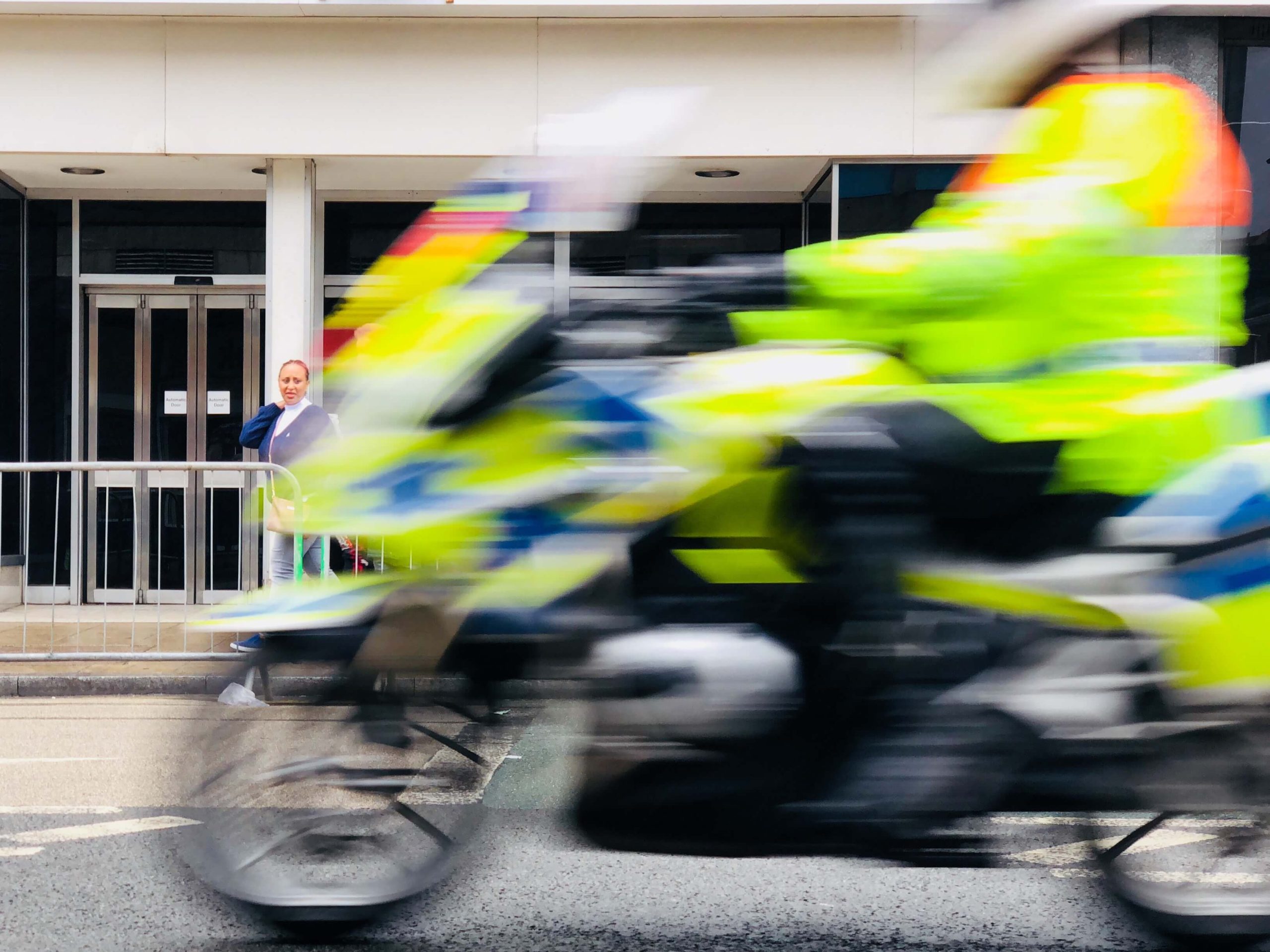 UK Emergency services motorcycle outside a UK hospital